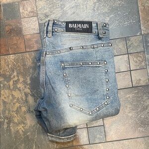Balmain Light Blue Studded Denim